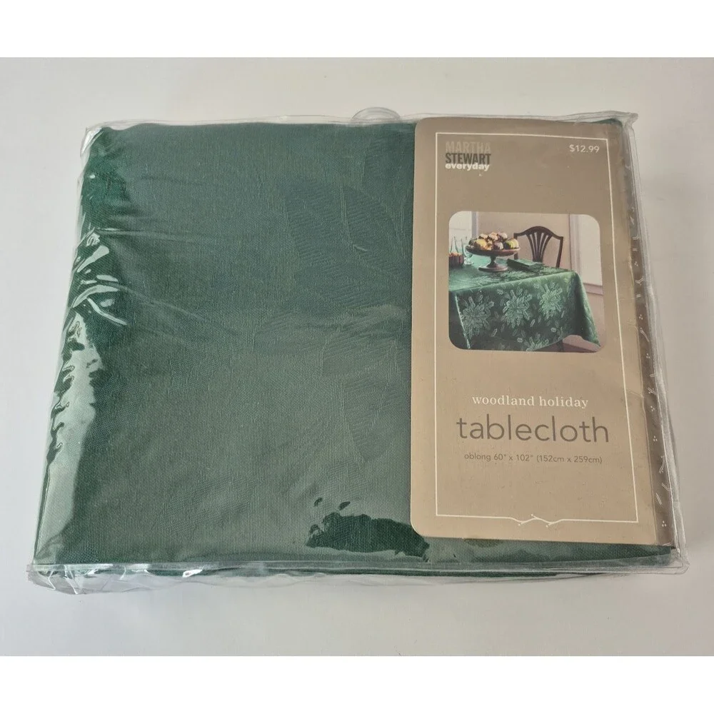 Martha Stewart Everyday Green Holiday Woodland 60 x 102 IN Oblong Tablecloth